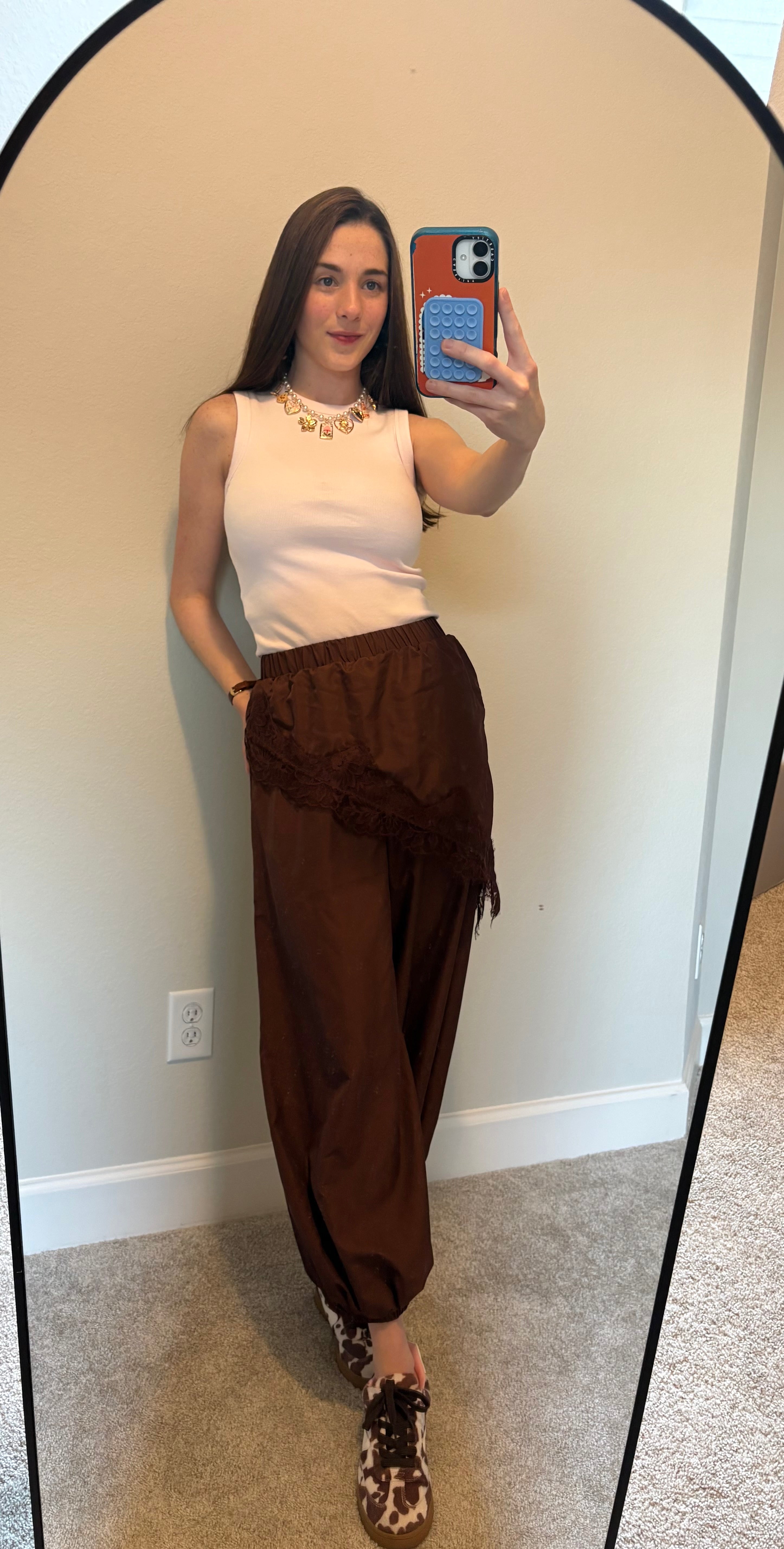 Brown Lace Balloon Pants