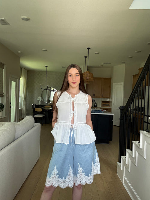 Denim Lace Bermuda Shorts
